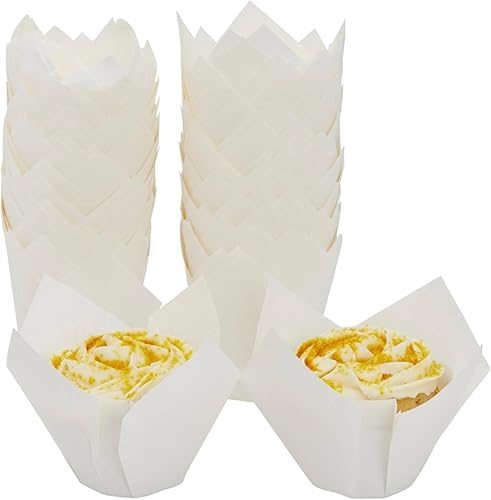 Juvale Tulip - Moldes para cupcakes – 100 unidades de papel pergamino blanco de 2.2 x 3.15 pulgadas para hornear, papel de tulipán jumbo para
