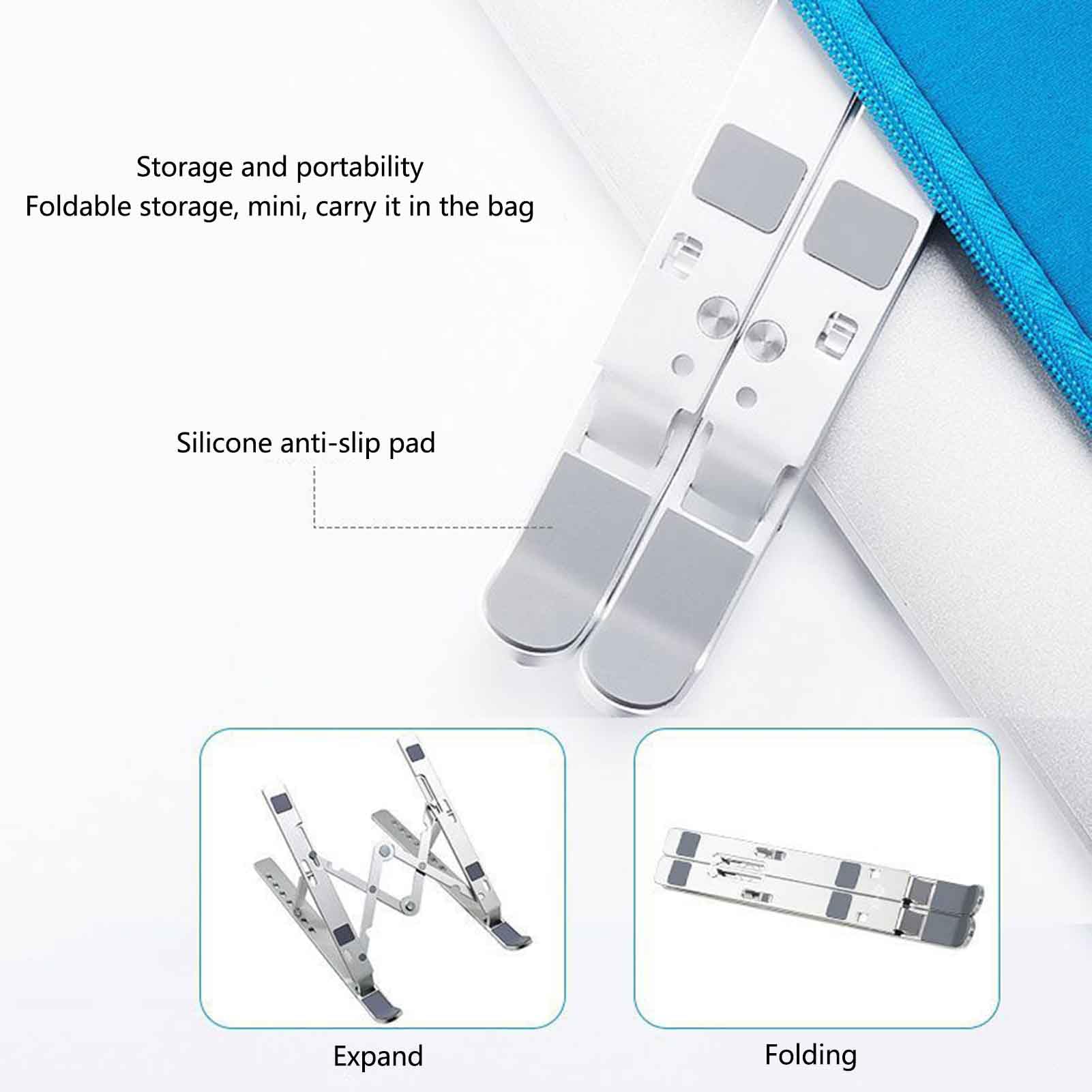 Negro,18.6 * 25.3cm, Soporte Plegable para portátil Ajustable en Altura, Soporte para portátil con refrigeración ventilada, cojín de Silicona Antideslizante Ligero y Compacto