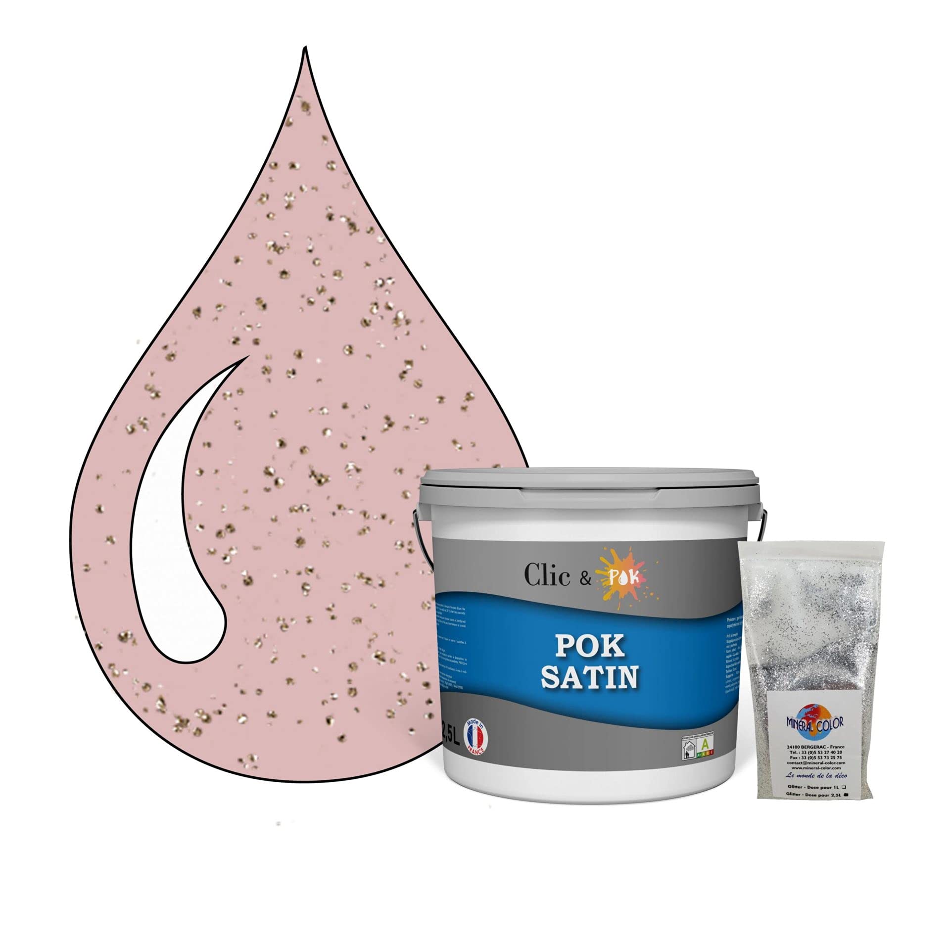 POK PAILLETTE : Peinture de Finition Acrylique Effet Pailleté Murs Intérieurs 2,5L - Rose Moyen
