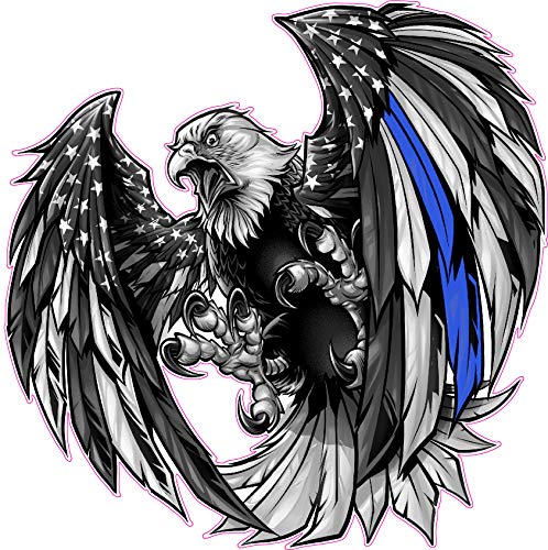Thin Blue Line Law Enforcement American Flag Eagle Decal (6