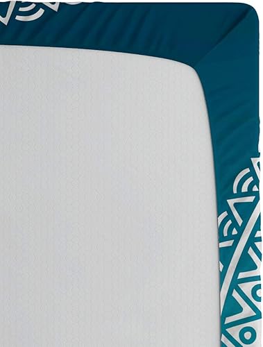 Miniatura 5 de Ambesonne Sábana bajera color turquesa degradado, diseño de medallón de mandala estrellado con arte medio de flores, funda de cama con bolsillo