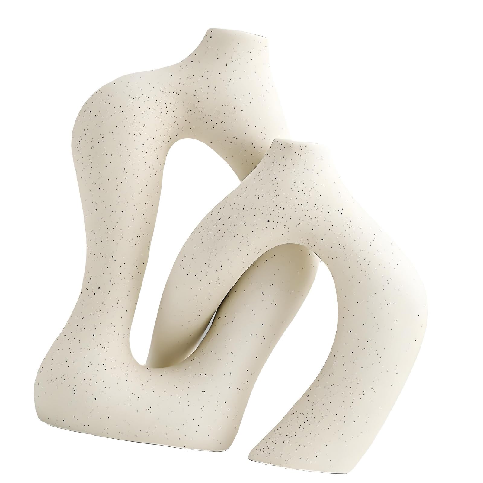Decorative Ceramic Flower Vase with Sculptural Double Opening Shape for Entryway Table, Shelf, and Living Room Abstract Ceramic Vase Flower Double Opening Decor Sculptural Tabletop Living Room Decor
