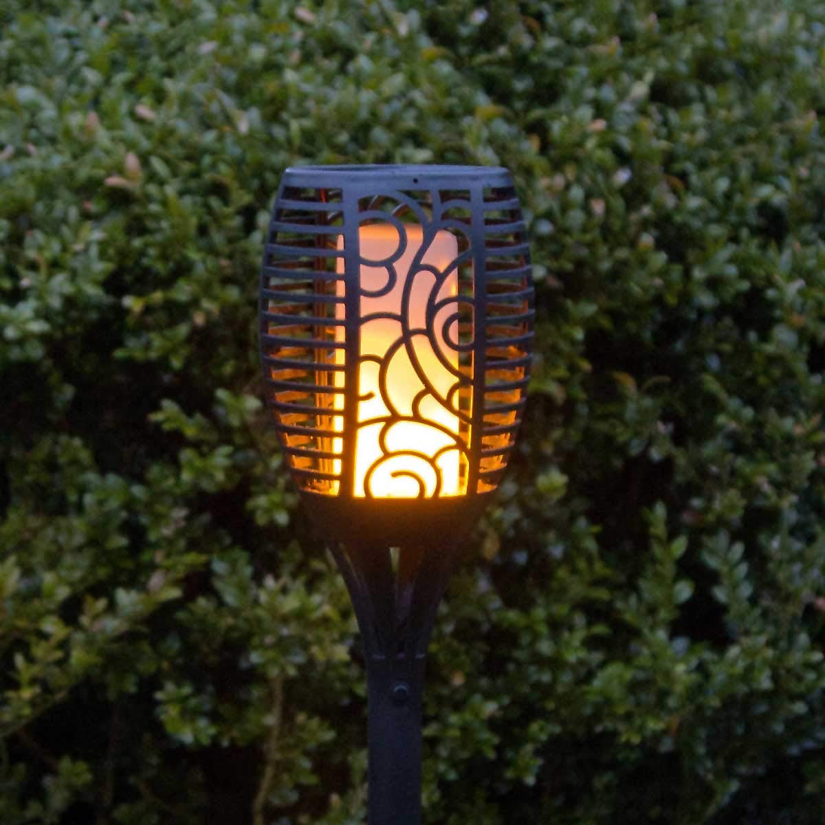 5er Set Solar Fackel FLAMME amber LED Feuer rund