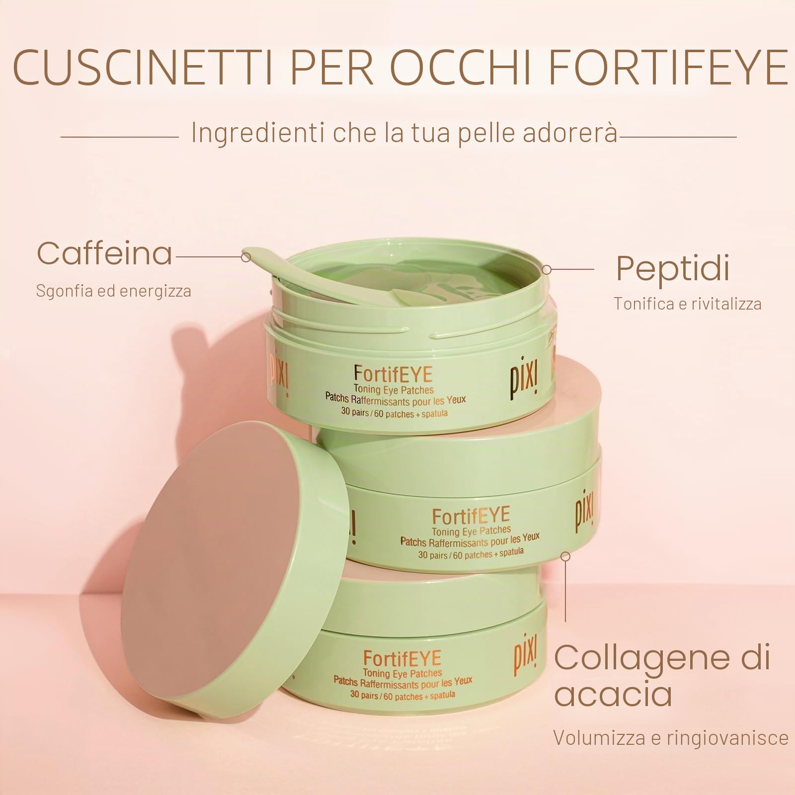 Pixi Cerotti rassodanti idrogel per il contorno occhi FortifEYE | Cerotti al collagene per il contorno occhi | Energizzano e tonificano la zona degli occhi | 30 paia / 60 cerotti