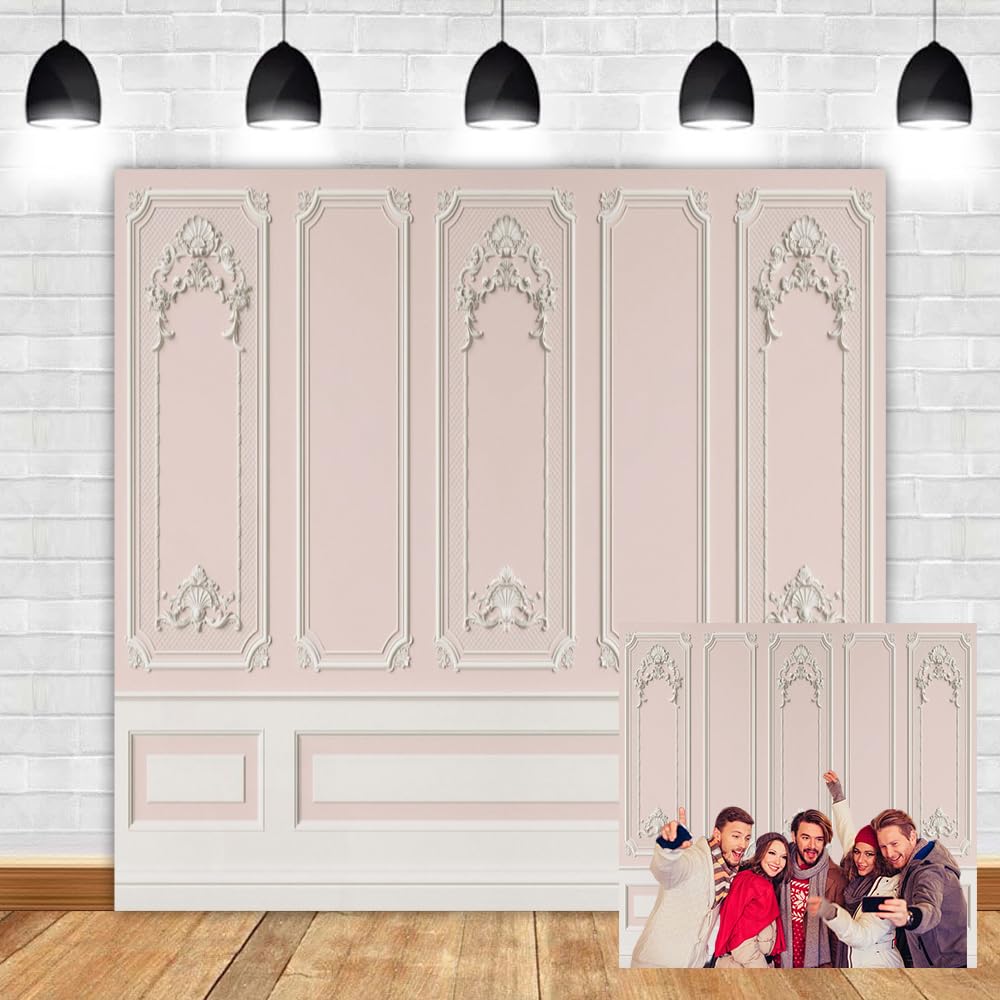 Leyiyi 10x10ft Pink White Vintage Room Inside Backdrop European Frame Modern House French Castle Cementery Wall Retro Style Photo Background Cowboy