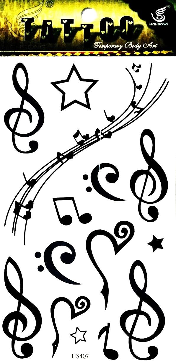 PARITA Tattoos Temporary Black Stars Musical Notation Music Note Symbol Tattoo Fake Stickers Cartoon Tattoo Art Fashion Fantasy Fun Party Waterproof Removable for Kids Teens Adults (1 Sheet.) (10)