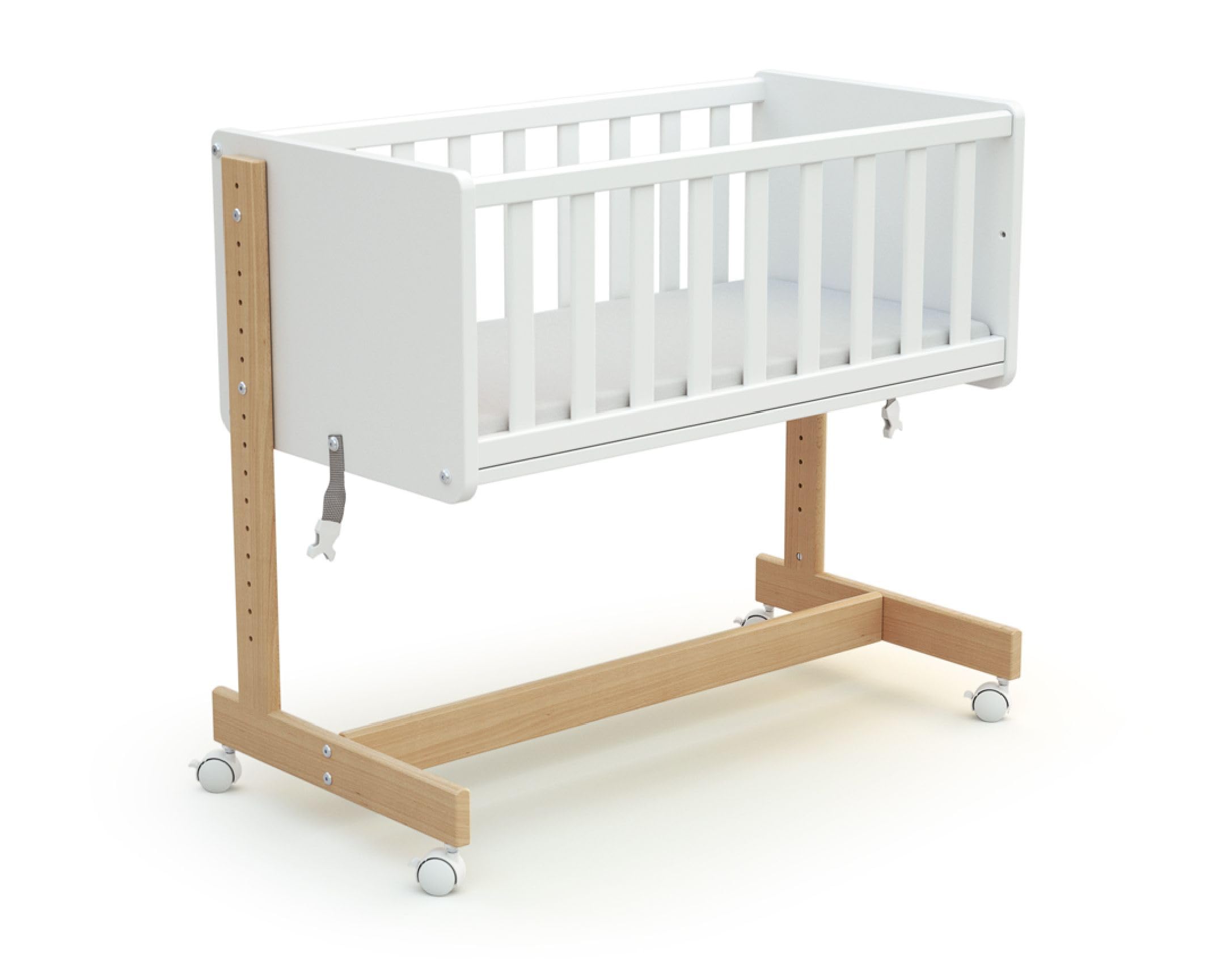 AT4 - Cuna colecho bebé evolutiva CONFORT madera - Blanco/​Haya Barnizada - 40 x 80-​88 x 45,​50 x 79,​50 cm