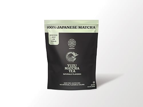 Harmony Matcha Yuzu - Polvo de matcha japonés de primera calidad, cultivado a la sombra y molido en piedra, rico en antioxidantes y L-teanina,