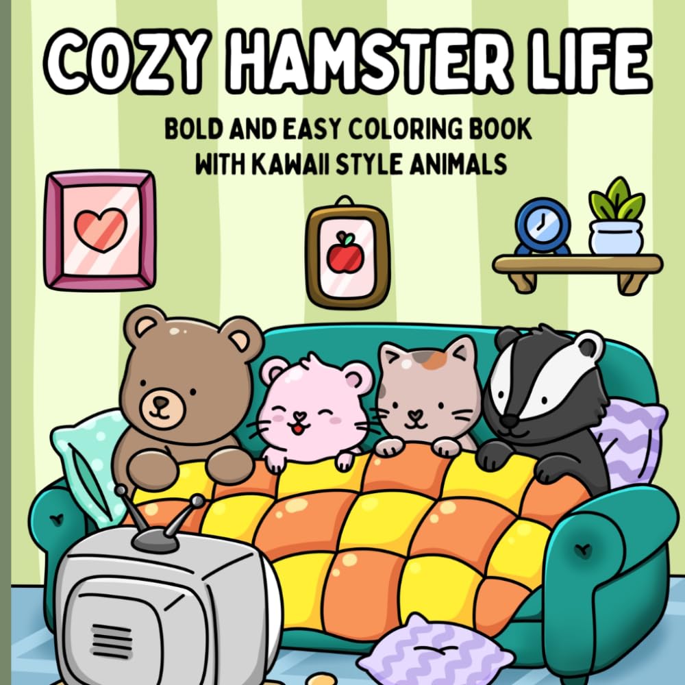Cozy Hamster Life: Bold and Easy Coloring Book with Kawaii Style Animals: Cute Animal Coloring Pages for Adults, Cozy Daily Life Scenes, Simple and Relaxing Designs for Stress Relief