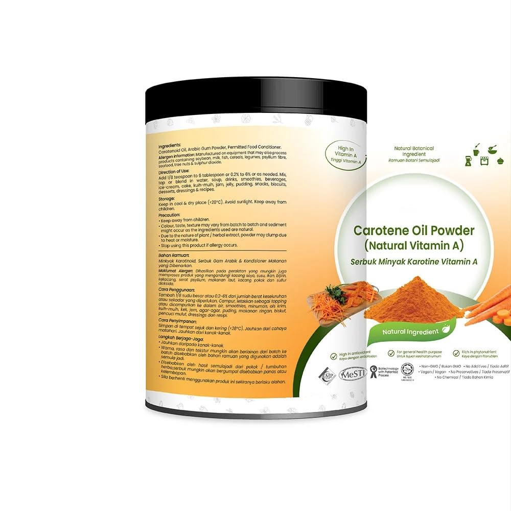 Karottenölpulver - Natürliche Vitamin A - 50g rein 100% natürlich ohne Zusatzstoffe - Für Suppe, Getränke, Backwaren
