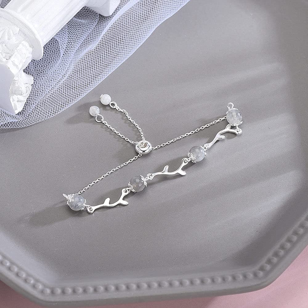Armband Silber 925 Damen,Sterling Silber Verstellbares Armband Mit 8Mm Mondsteinperlen Freundschaftsarmbänder Feines Geschenk S925 Silberschmuck Für Frauen Freundin Ehefrau