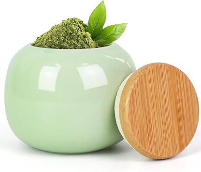 Artcome Ceramic Matcha Powder Jar with Bamboo Lid, Matcha Powder Container for Kitchen & Tea Lovers, Storage Container for Matcha Powder & Tea Leaf, Airtight & Stylish for Matcha Powder Storage | Ideal for Kitchen & Tea Lovers, Storage Container for Matcha Powder & Tea Leaf, Airtight & Stylish for Matcha Powder Storage
