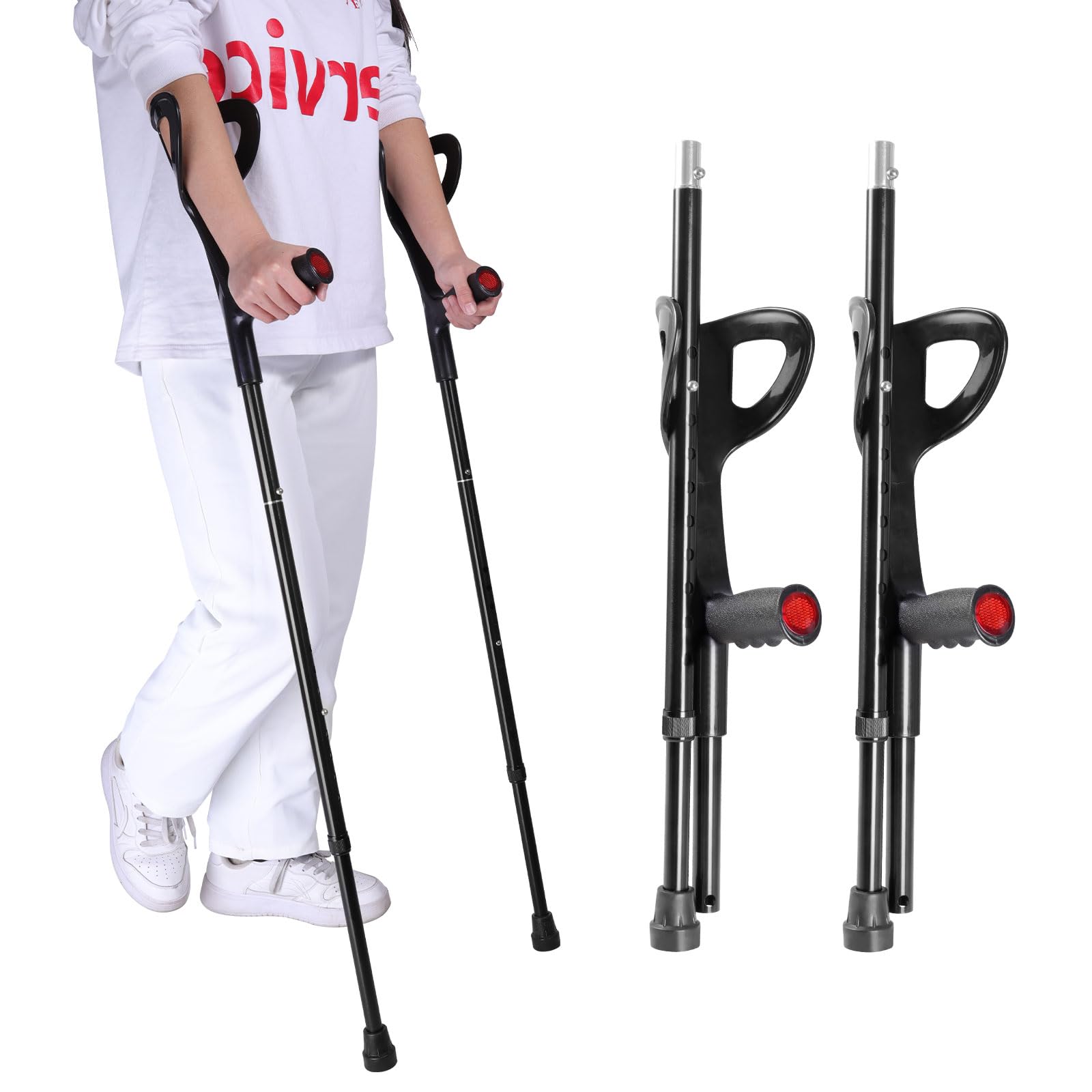 Forearm Crutches for Adults(1 Pair), Adjustable Arm Crutches, Aluminum Crutches for Walking, Folding Forearm Crutches, Non-Slip Crutches for Adults, Lightweight, Detachable, Portable, for Leg Support