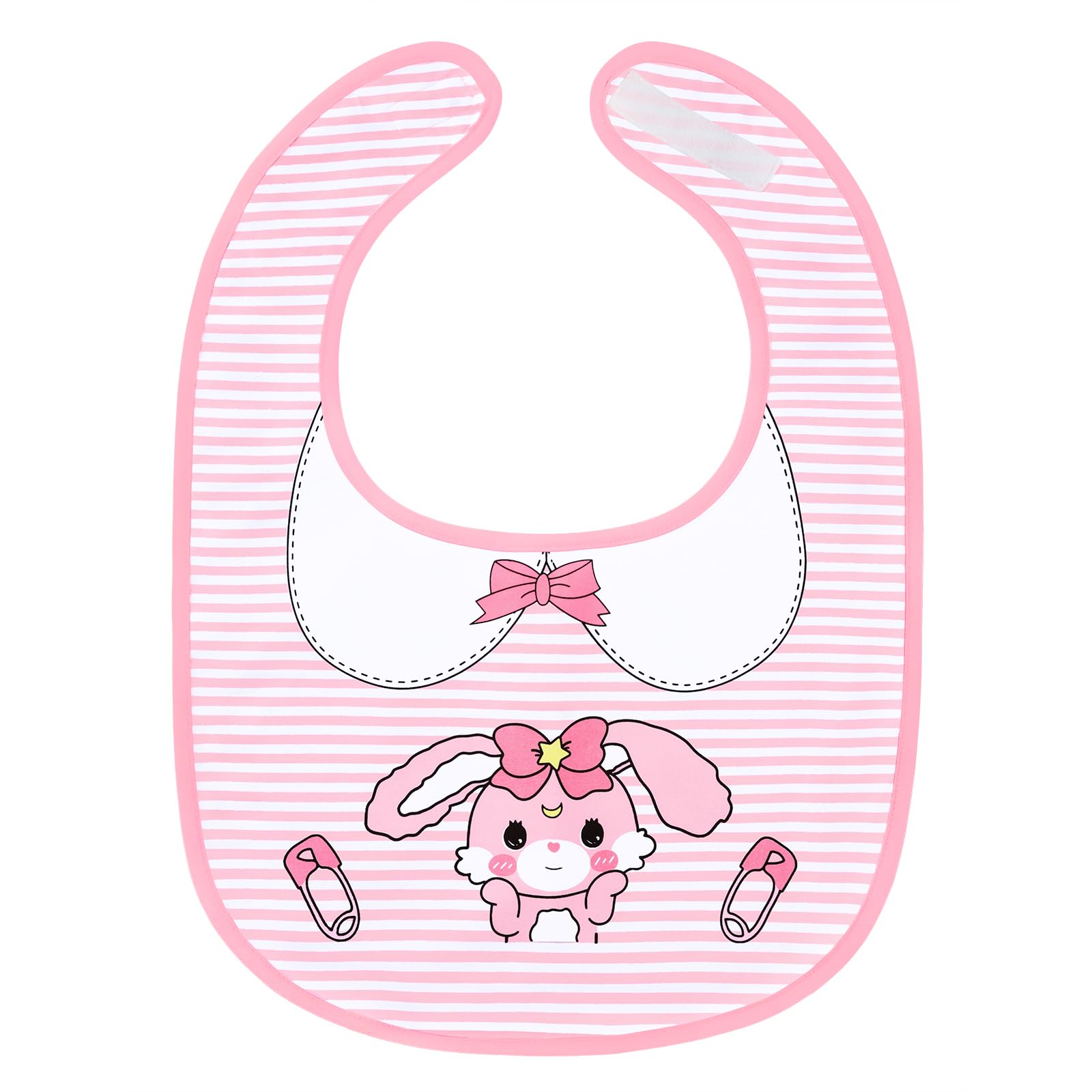 LittleForBig Bawełniany wodoodporny śliniaczek dla dorosłych z nadrukiem w stylu babydoll z regulowanym zapięciem na rzep - śliniaczek dla dorosłych Baby Usagi