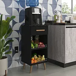 Balcão Fruteira Suporte para Galão Agua Bebedouro Armário Fenix Pé Palito Preto/Marmorizado