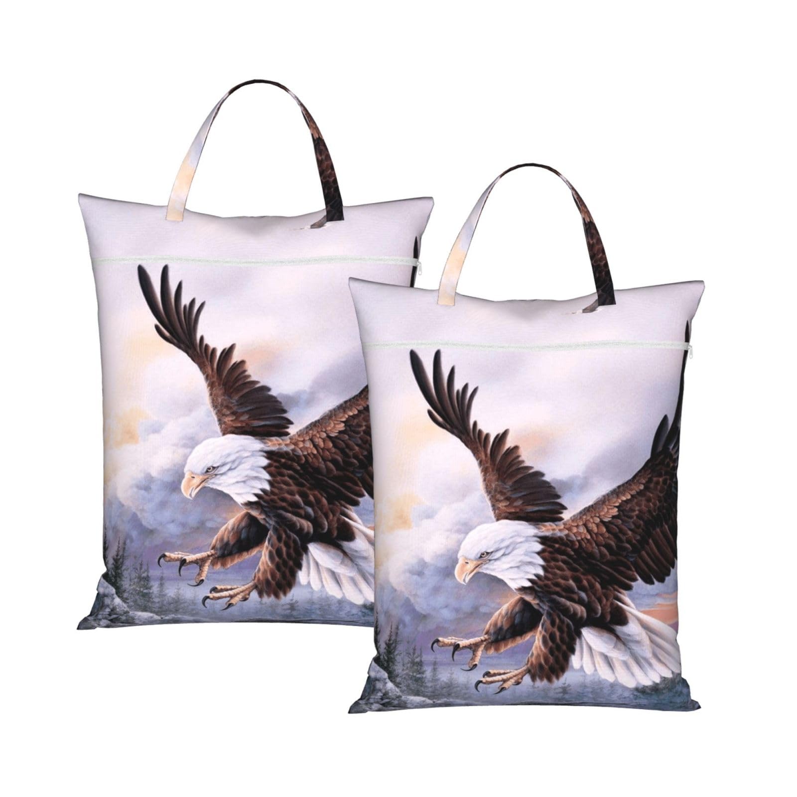 Yfsgdlbn 2Pcs Bald Eagle Printed Travel Dirty Laundry Bag Clothes Pack Storage Basket Bag