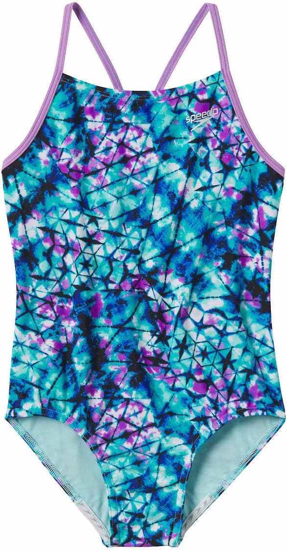 Speedo Girls Thin Strap One Piece Swimsuit (US, Alpha, X-Large, Regular, Deep Aqua/Purple)
