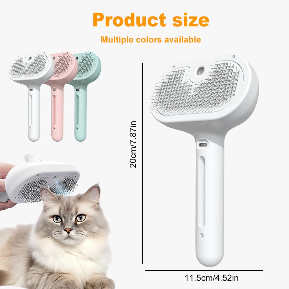 Pet Spray Haarentfernungskamm, 2025 Upgraded 3 in 1 Katzen-Dampfbürste, selbstreinigende Katzen-Dampfbürste, mit Wassertank und Entriegelungsknopf, Haustier-Dampfbürste für Hund und Katze (Rosa)