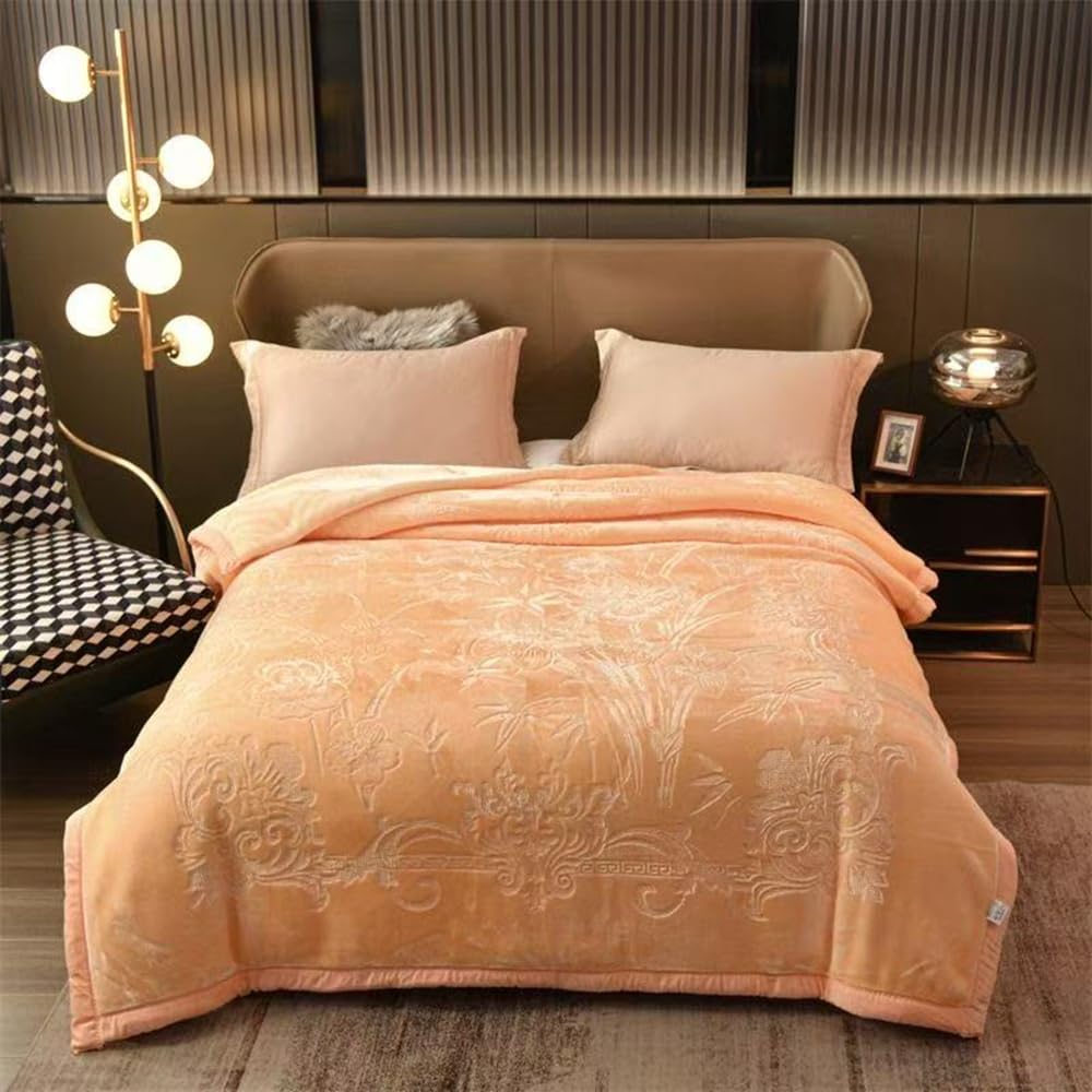 DBOZE Luxury Heavy Fleece Blanket King Size – Korean Mink Style, 2 Ply 85"x95", 10-12 lbs – Ultra Soft & Warm Winter Blanket (Gold)