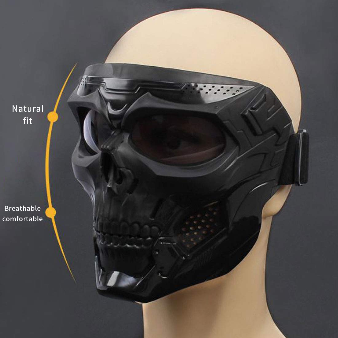 Maschera messenger con teschio di Halloween, maschera da moto con maschera rimovibile, maschera per il viso da motocross con occhiali staccabili e filtro bocca per caschi vintage