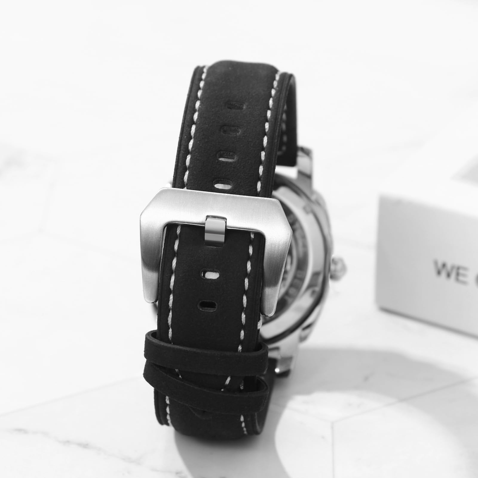 JewelryWe Zegarek męski Steampunk zegarek automatyczny ze skórzanym paskiem: Vintage automatyczny mechaniczny zegarek na rękę męski czarny skóra naturalna bransoletka rzymskie cyfry szkielet zegarek z