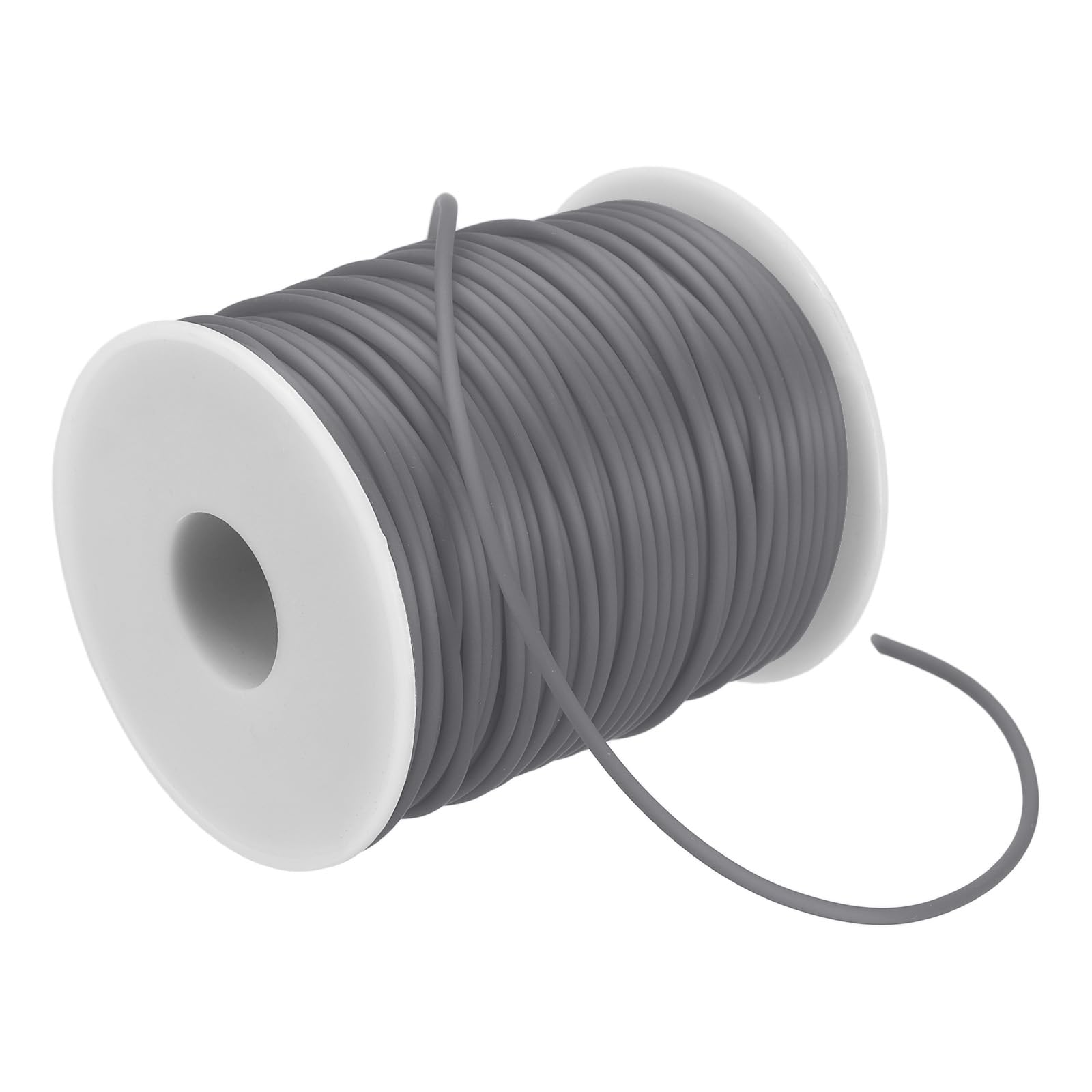 PATIKIL Hollow Pipe Rubber Cord 55 Yards 2mm, PVC Rubber Tube Cord 1mm Hole with Plastic Spool for Knitting Beading DIY Craft Gray