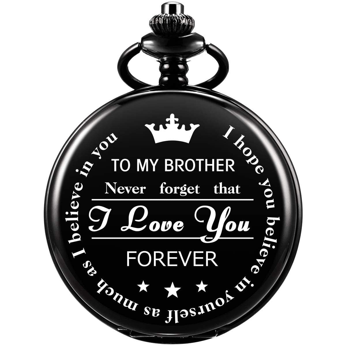 DSR" to My Brother Pocket Watch, Brother Gifts Pocket Watch Keychain with Roman Numbers with Small Box (Gift to My Brother-Black)