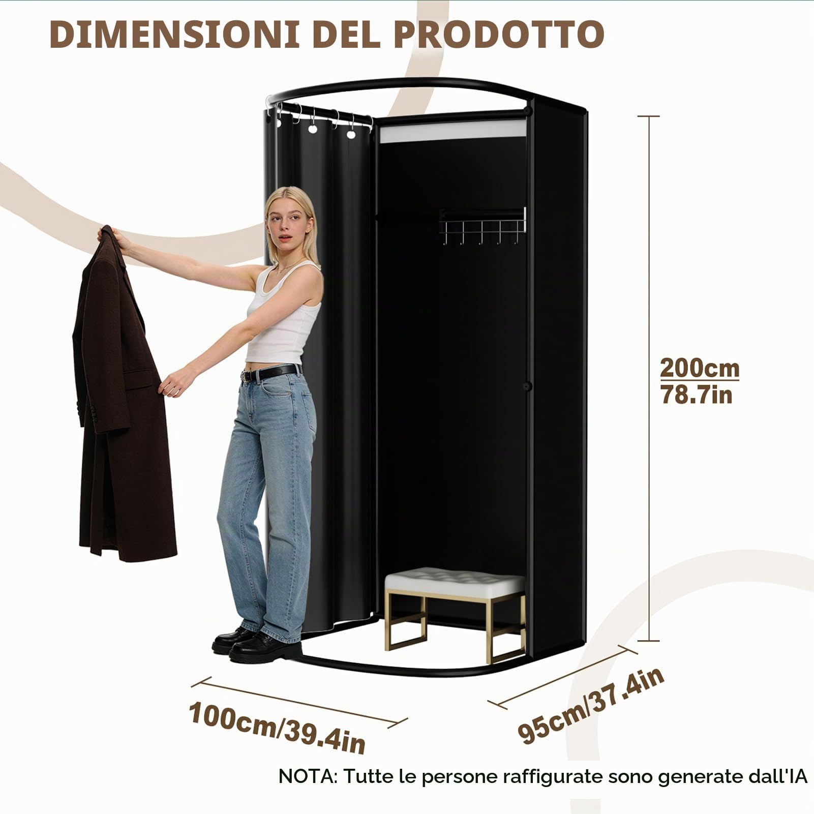 Spogliatoio Camerino Mobile, Negozio Portatile Camerino Staccabile,Nero | 200X100X95CM, Atterraggio Camerini Protezione della Privacy, per Negozio di Abbigliamento Centro Commerciale Ufficio