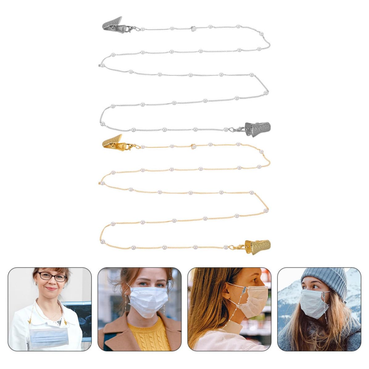 TOPBATHY 10 Stück Brillenkette mit Perlen aus Metall für Damen, Modisch