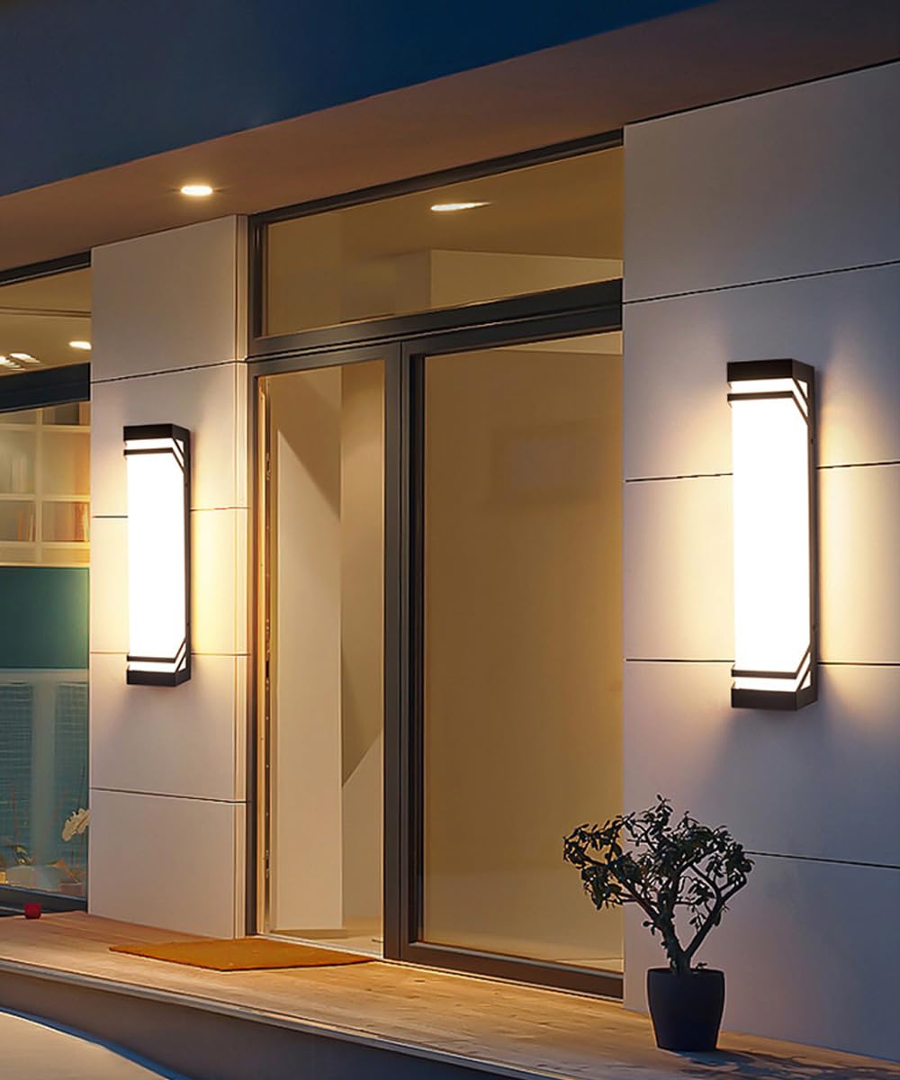 Wandleuchte für den Außenbereich, schwarz, lang, quadratisch, LED, mit weißem Acrylschirm, Veranda-Beleuchtung, dimmbar, Wandbeleuchtung für den Außenbereich, wasserdicht, für Leuchten von C