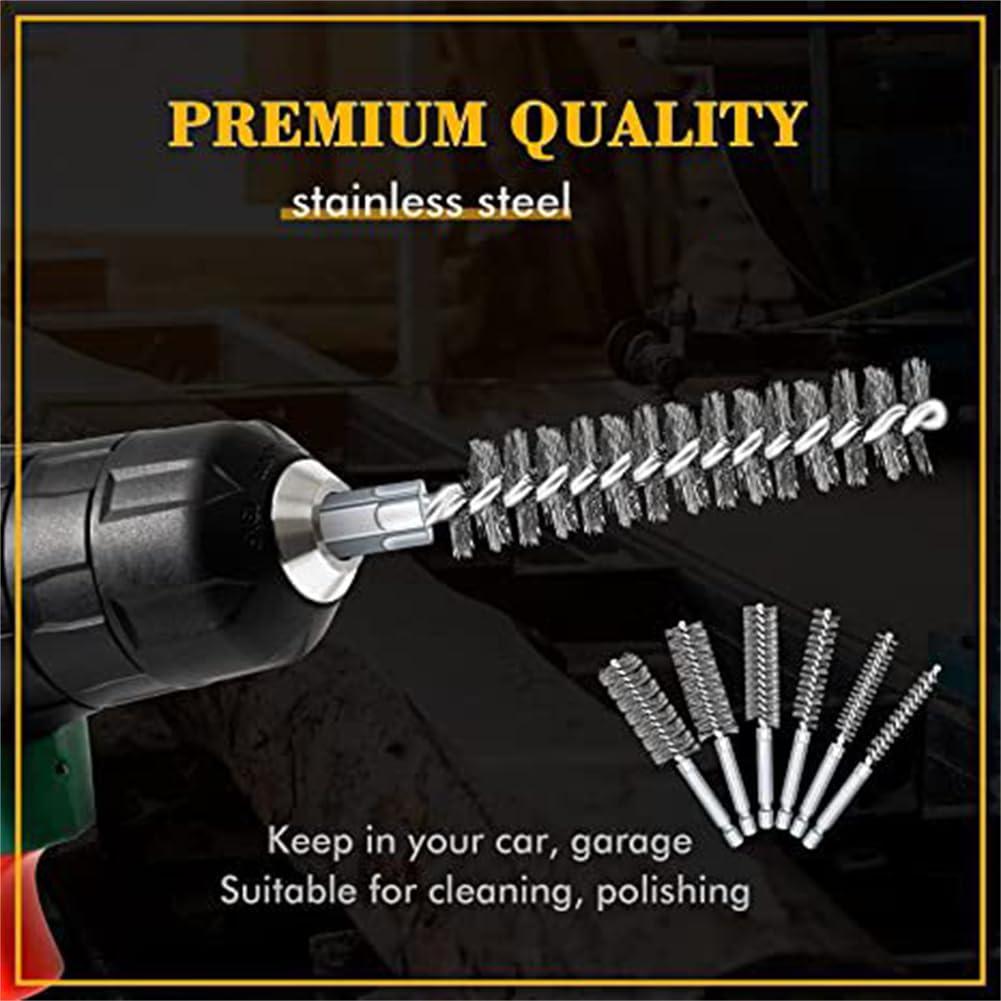 Stainless Steel Bore Brush Stainless Steel Bristles Wire Brush for Power Drill with Hex Shank Handle (0.31inch .39 inch .47inch .59 inch .67 inch .75 inch, 6 Pcs)