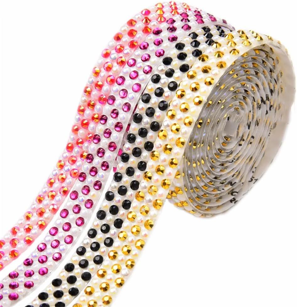 5 Yards Pearl Rhinestone Self Adhesive Stiker Ribbon Tape Resin Applique Mesh for Decoration Fuchsia 3 R-1cm-5 Yards