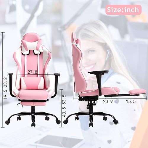 Miniatura 2 de Silla de oficina para videojuegos, silla de ordenador de respaldo alto, ergonómica para PC con soporte lumbar y reposapiés retráctil, de piel