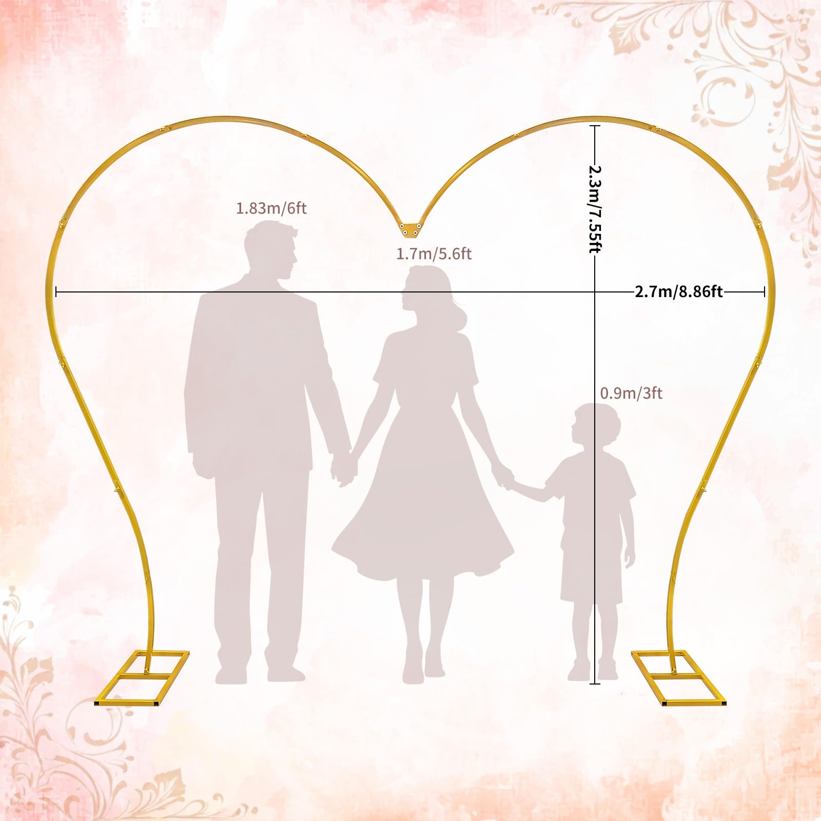8,8 * 7,5 pies en Forma de corazón Arco de Soporte, jardín con Base, Fondo de Metal para Boda Graduación Fiestas de la Temporada, Decoración de Fondo de Aniversario