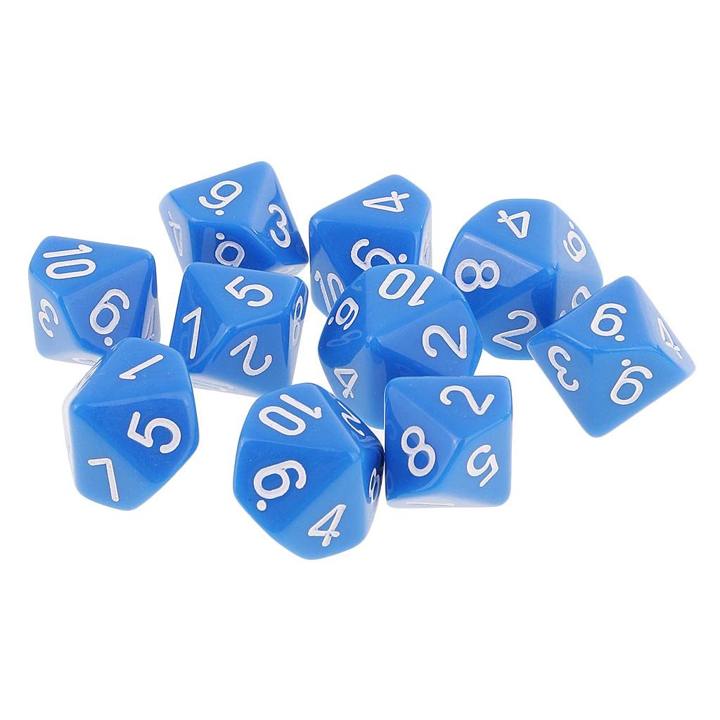 10 Pieces 10-sided Dice D10 Polyhedral Dice for And Games, Blue, 16mm