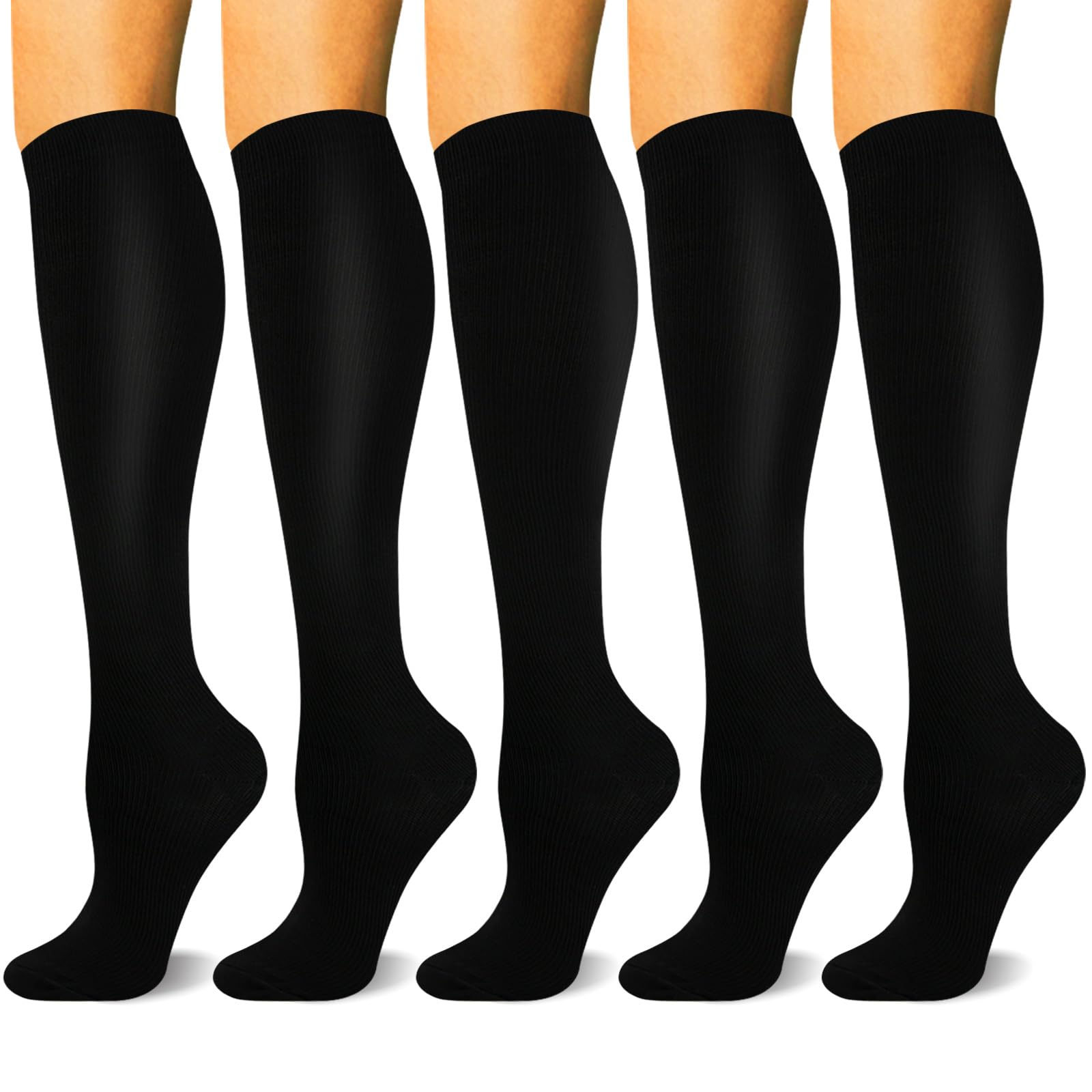 5 Pairs Compression Socks for Women and Men 15-20 mmHg - Copper Circulation Support for Nurse, Travel, Exercise