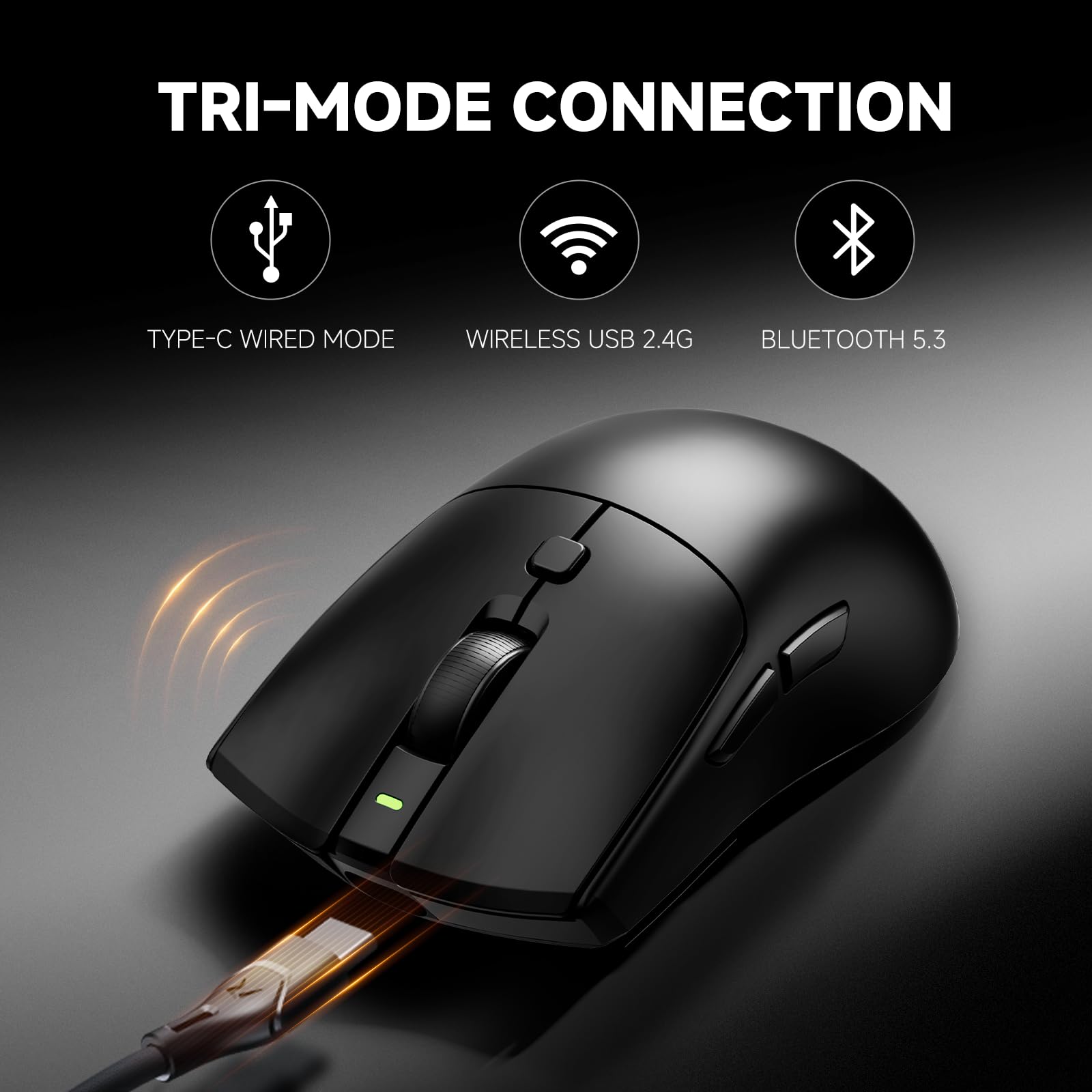 RAWM Mouse da gioco wireless 8K, sensore ottico PAW3950 30K DPI, leggero 55 g, MCU Nordic 52840, mouse da gioco Esports e FPS, dongle 8K incluso (nero)