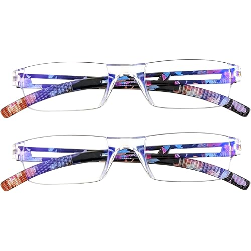 VisionGlobal 2 Pairs Reading Glasses, Blue Light Blocking Glasses, Computer Reading Glasses for Women and Men, Fashion Square Eyewear Frame (2blue floral,+1.25 Magnification)