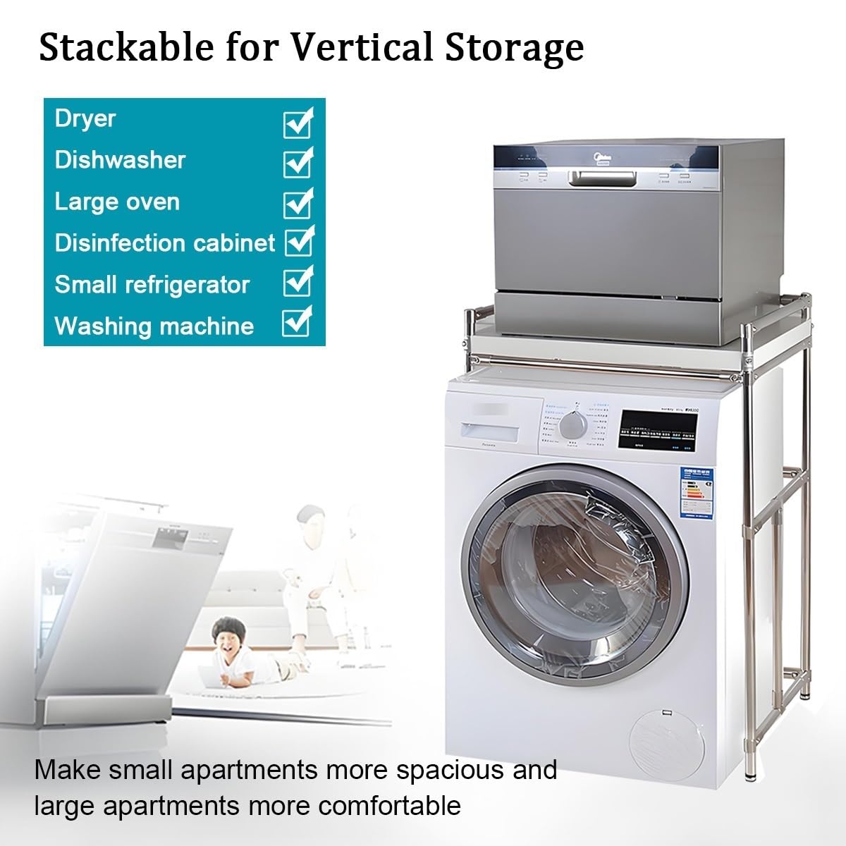 Lavatrice Scaffale,Scaffale Per Incolonnamento Lavatrice E Asciugatrice,Tamburo Lavastoviglie Ripiano Di Stoccaggio,Mobile Sopra Lavatrice Salvaspazio,Costruzione In Acciaio Inossidabile(69*60*95cm/27