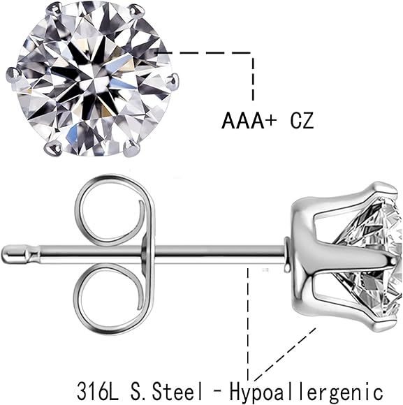 3mm Black Cubic Zirconia Solitaire Stud Piercing Earrings In Solid Titanium - Foto 3