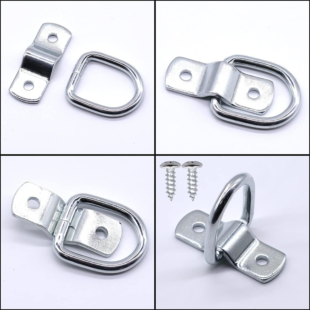 HENGBIRD 6 Pezzi D Anello di Ancoraggio D Gancio di Ancoraggio Ganci di Anello a D Anelli di Ancoraggio Inox Nero con Viti e Staffa Anelli di Fissaggio per Rimorchi Furgoni Barca