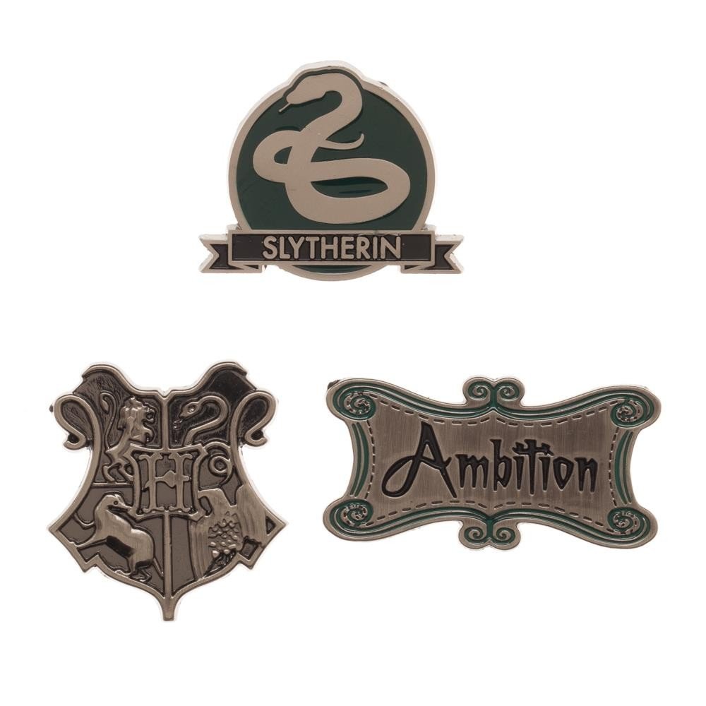 Harry Potter Slytherin Label Pin Costume Set | House Words Ambition, Hogwarts Crest, House Animal Snake