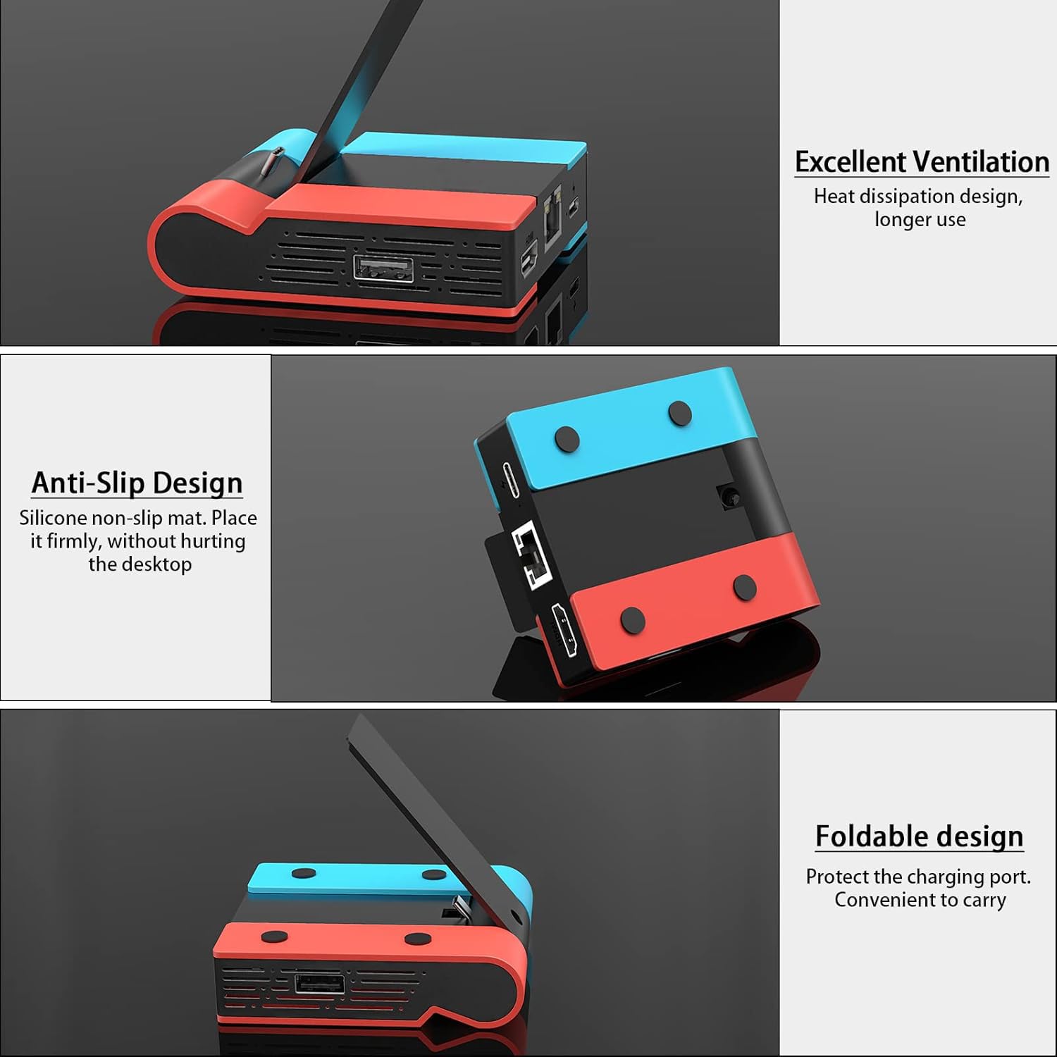 Switch TV Dock-Tendak Station de Chargement Pliable pour Nintendo Switch / Switch OLED,Switch Type C Station daccueil avec Adaptateur HDMI,1000Mbit RJ45 Adaptateur Ethernet et 2X USB Port,DAV-027-BK