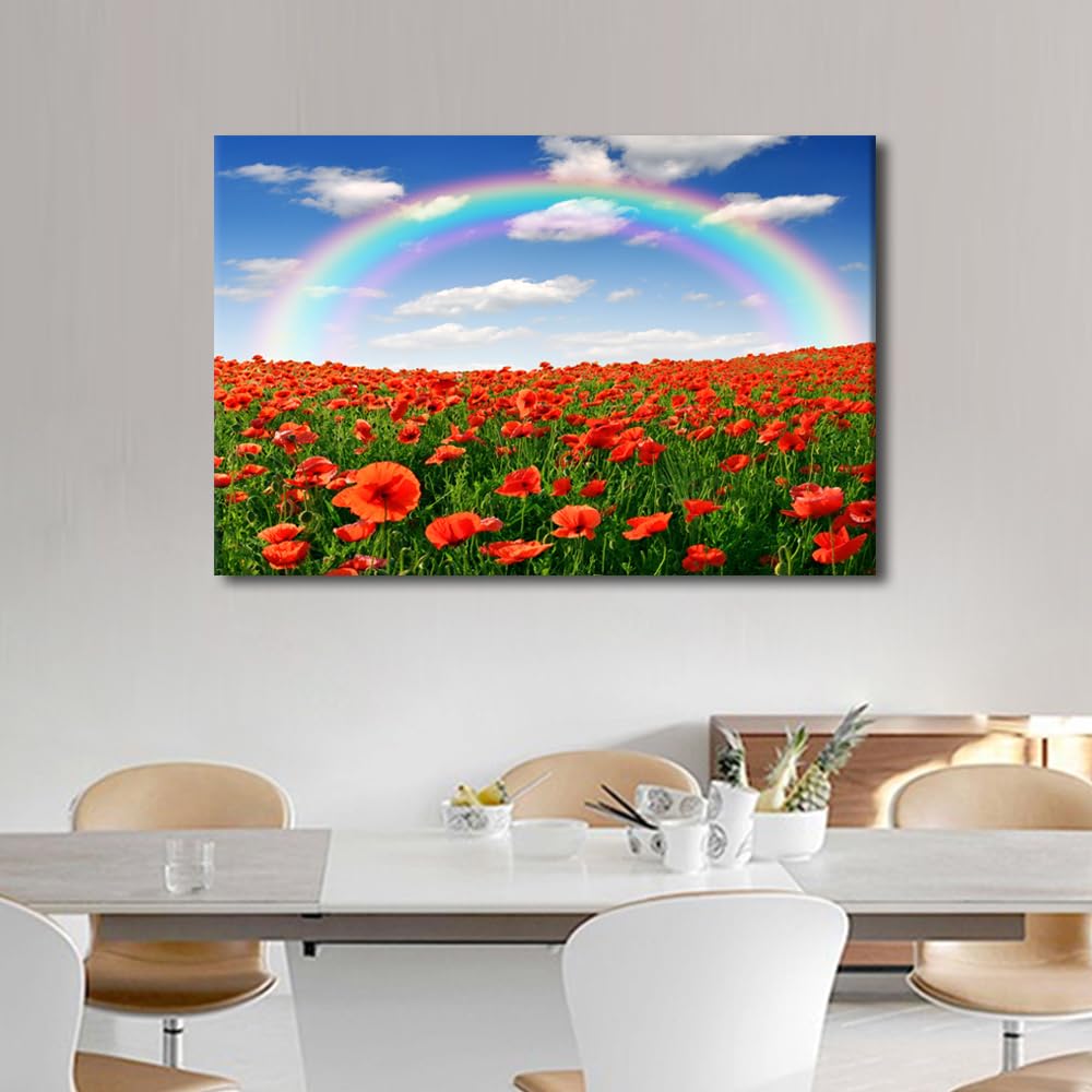 TISHIRON 1 Piece Rainbow Wall Art Decor Canvas Prints Wall Art Poppy Wall Decor Modern Wall Art Framed Flowers Art Wall Office Room Decor Family Wall Decor Artwork Hanging - Image 2