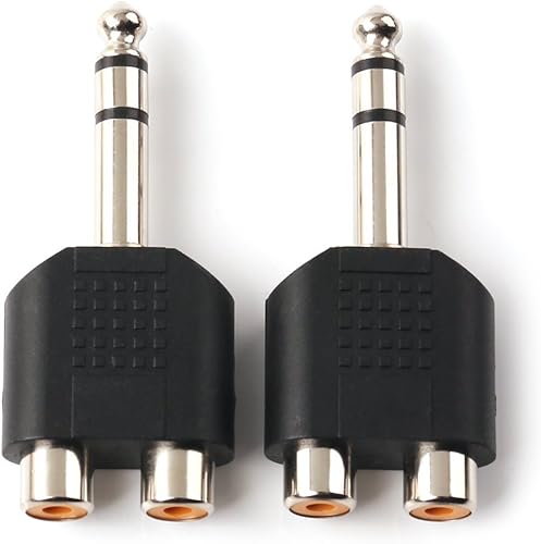 Miniatura 2 de NANYI 14 pulgadas 0.250 in macho a 2 cabezas de audio RCA hembra, 14 pulgadas 0.250 in M uno-dos RCA F adaptador de audio de interconexión estéreo,