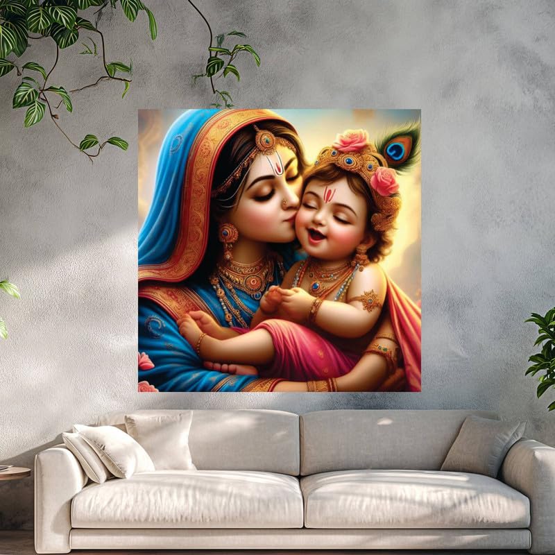 Image of British Terminal Cute little Bal Gopal Baby God Krishna| Kanha Ji | Laddu Lord Makhan Chor Painting Religious Poster for Pregnant Women for wall (matt thin vinyl,sticker,multicolor,unframed)| bj28