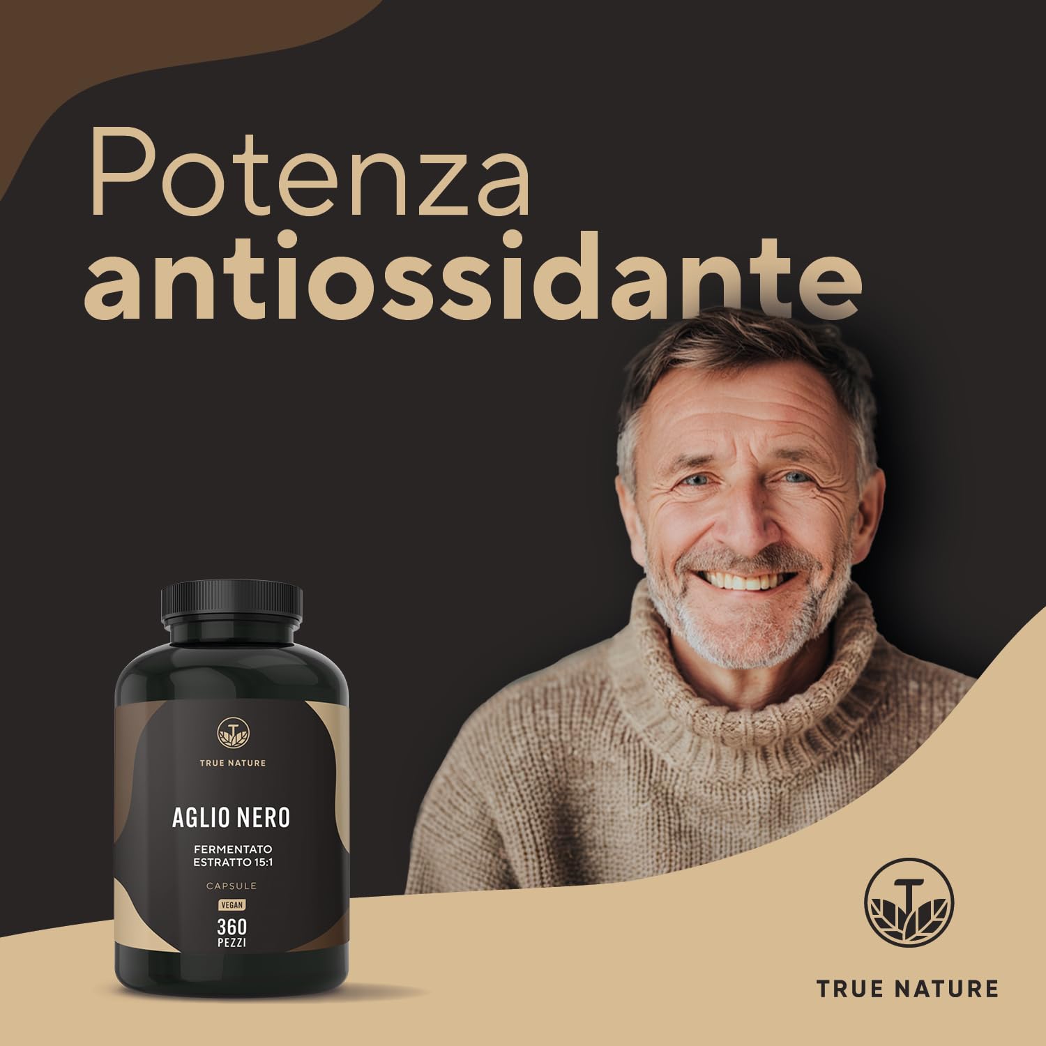 Aglio nero fermentato – 360 capsule – 22.500mg dose giornaliera (Estratto ad alto dosaggio) – Con S-allilcisteina naturale (SAC) e 14,89% di polifenoli – Aglio nero capsule – Vegano – TRUE NATURE
