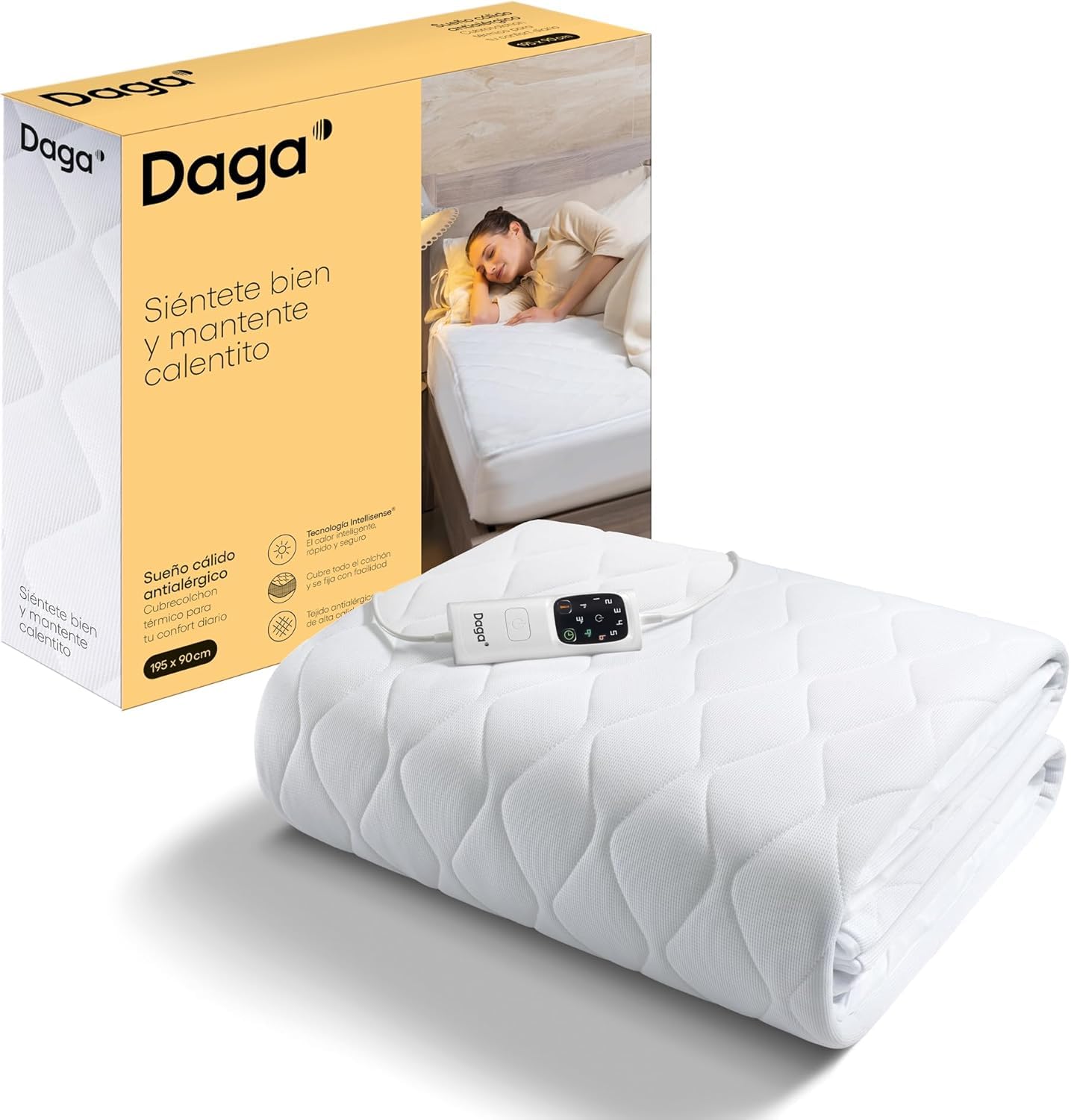 Daga Intellisense Thermo-Matratzenauflage für Doppelbett, 195 x 165 cm, elastische Ecken, 6 Stufen und doppelte Bedienelemente, antiallergisches Öko-Tex-Gewebe, Timer 1/3/9 h, Electro Block, waschbar