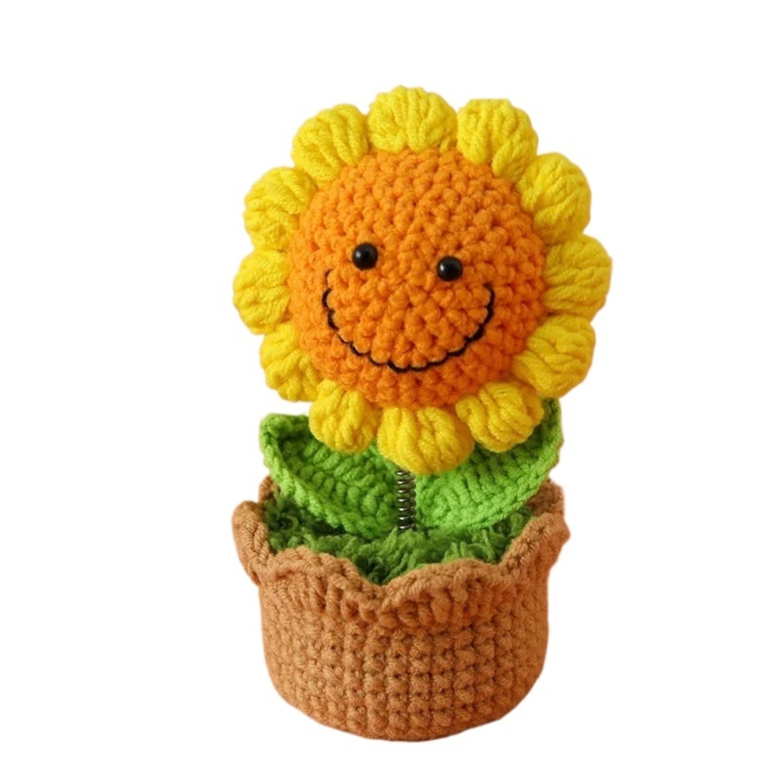 EXKURPOO crochet plant Wheat Crochet Flowers With Kintted Potted Creative Plant Bookshelf Decor Graduation for home