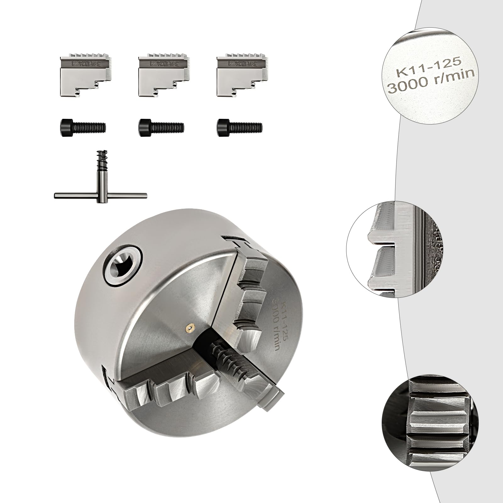 Mandrino per tornio da 125 mm, mangime autocentrante con chiave Chuck, 3 tornio per macchine utensili e macchine utensili CNC